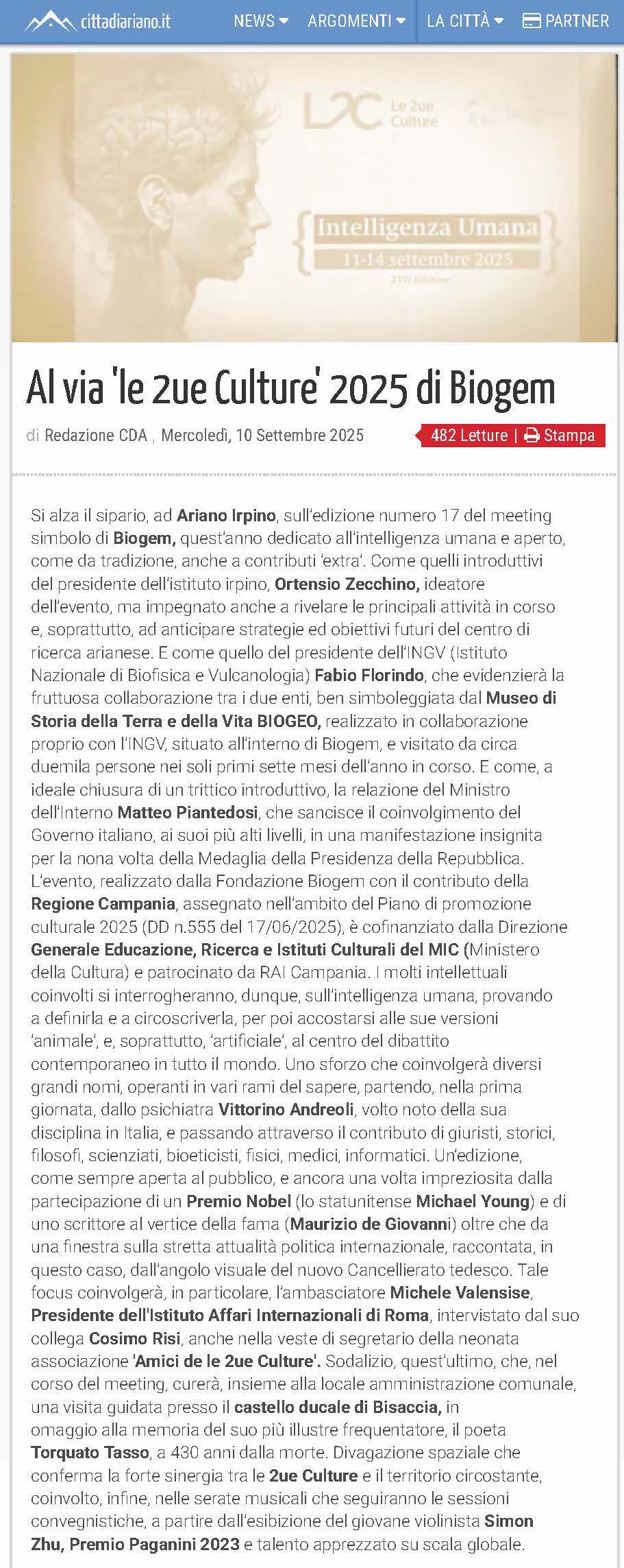 Al via 'le 2ue Culture' 2025 di Biogem